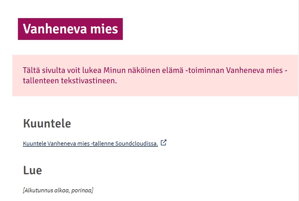 Vanheneva mies -podcastin tekstivastine